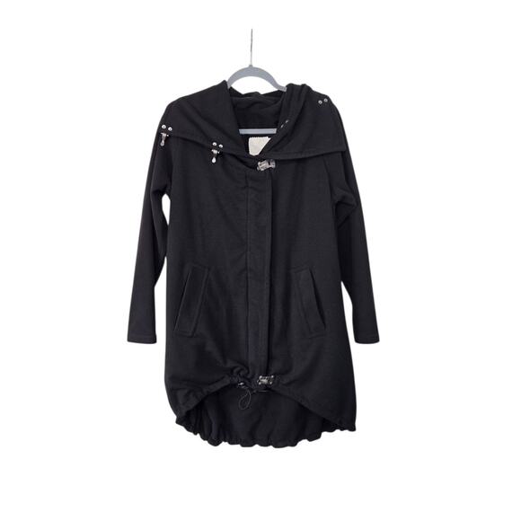 Sympli Canada Unique Fleece Warm Black Zip and Clasp Mid-Length Jacket, Size 10 - Picture 1 of 14